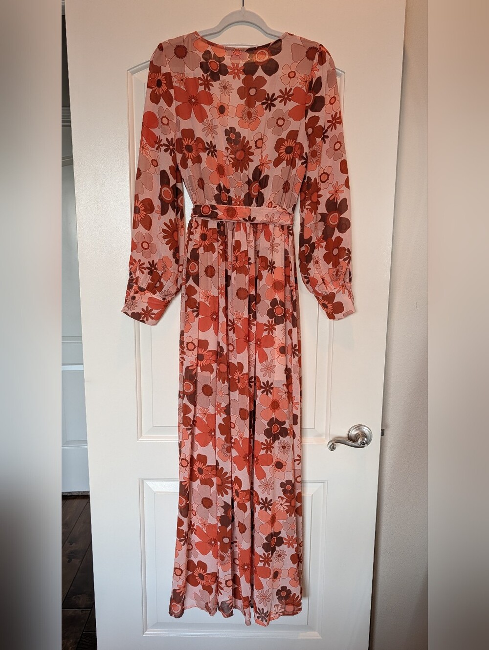 Retro Floral Boho Maxi Dress Long Sleeve Wrap Tie Waist - NWOT - Large - Picture 10 of 16